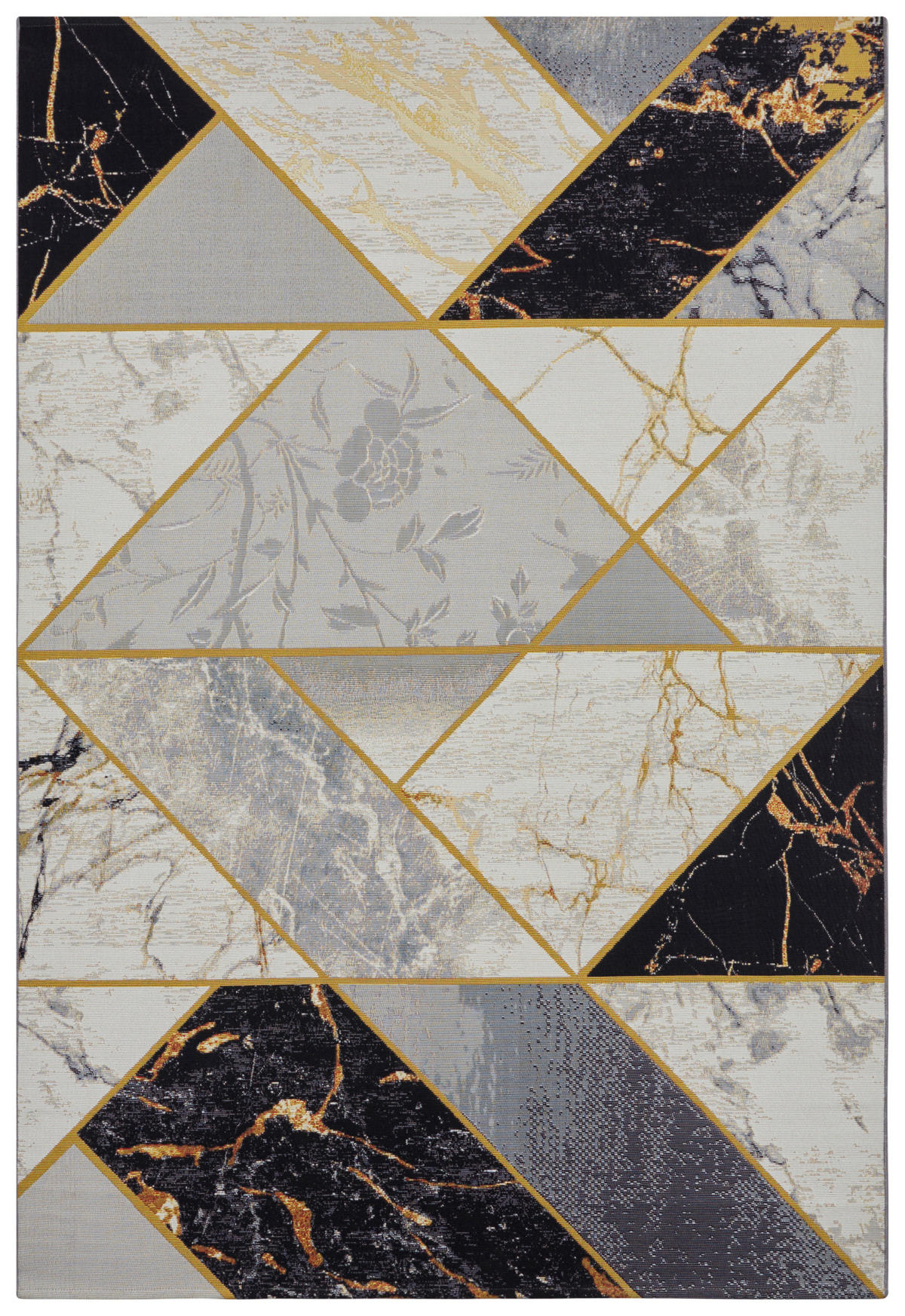 OUTDOORTEPPICH 200/285 cm Flair Grau, Schwarz, Goldfarben  - Goldfarben/Schwarz, Design, Kunststoff (200/285cm)