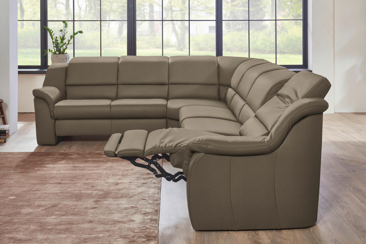 ECKSOFA  in Echtleder Greige  260/324 cm  - Greige/Schwarz, KONVENTIONELL, Leder/Kunststoff (260/324cm) - Cantus