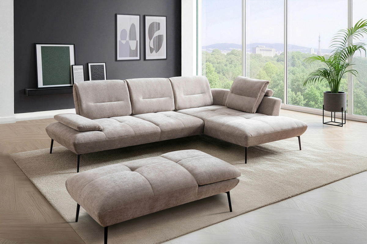 ECKSOFA  in Chenille Taupe  320/190 cm  - Taupe/Schwarz, Design, Textil/Metall (320/190cm) - Moderano