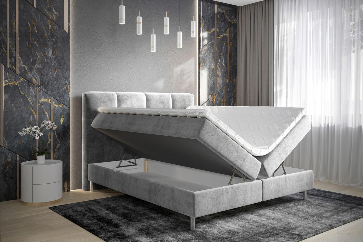 BOXBETT 180/200 cm  in Hellgrau  - Chromfarben/Hellgrau, Modern, Holz/Holzwerkstoff (180/200cm) - Esposa