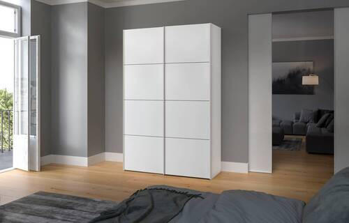 SCHWEBETÜRENSCHRANK 152/236/65 cm 2-türig Weiß  - Edelstahlfarben/Weiß, Design, Holzwerkstoff (152/236/65cm) - Boxxx