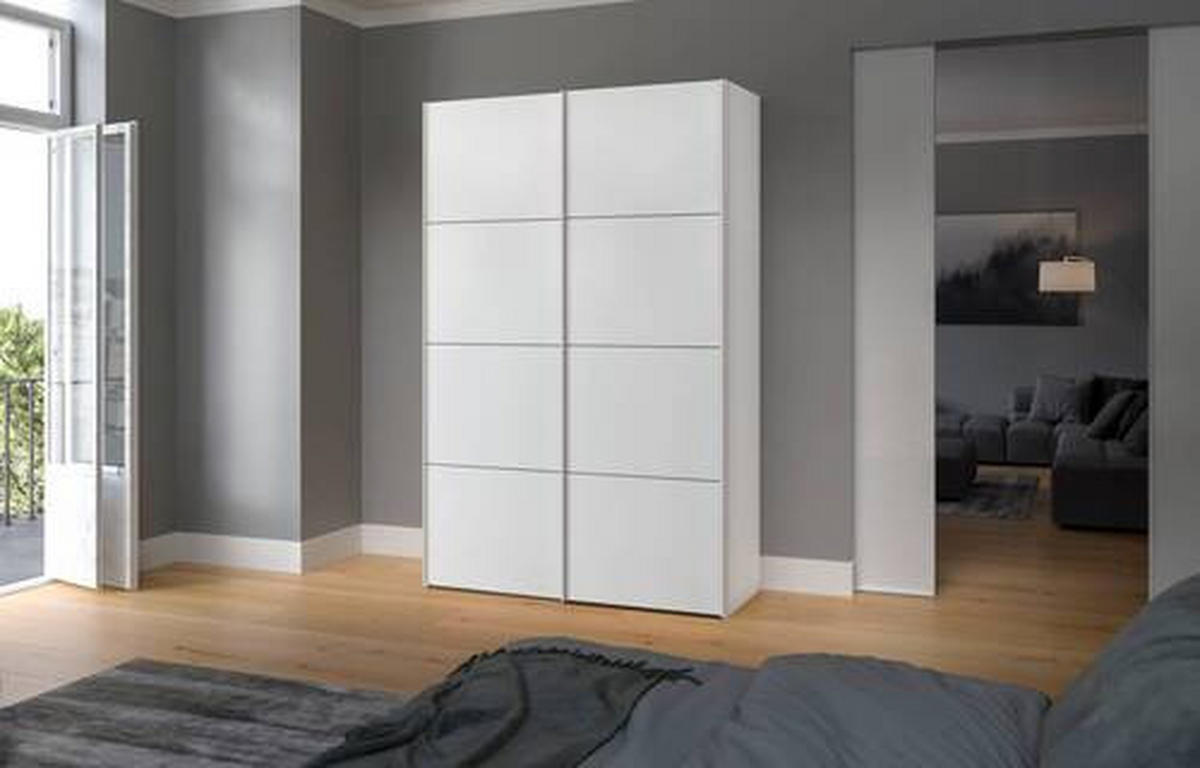 SCHWEBETÜRENSCHRANK 152/236/65 cm 2-türig Weiß  - Edelstahlfarben/Weiß, Design, Holzwerkstoff (152/236/65cm) - Boxxx
