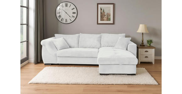 ECKSOFA Perlmutt Cord Zierkissen, Rückenkissen, Bettkasten, Schlaffunktion, Rücken echt, Liegefläche im Originalstoff  - Perlmutt/Schwarz, KONVENTIONELL, Textil/Metall (258/168cm) - Carryhome
