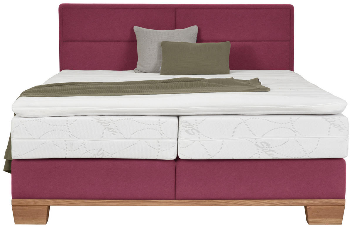 BOXSPRINGBETT 180/200 cm  in Eichefarben, Dunkelrot  - Eichefarben/Dunkelrot, Natur, Holz/Textil (180/200cm) - Valnatura