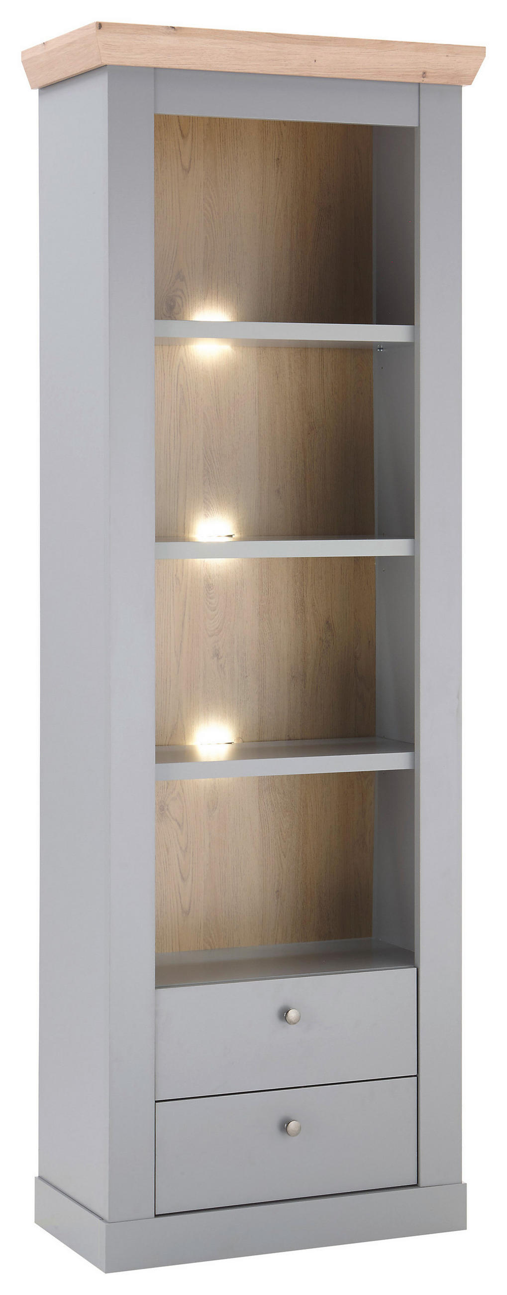 VITRINE in Eichefarben, Hellgrau  - Eichefarben/Silberfarben, Design, Holzwerkstoff/Metall (71/201/37cm) - MID.YOU