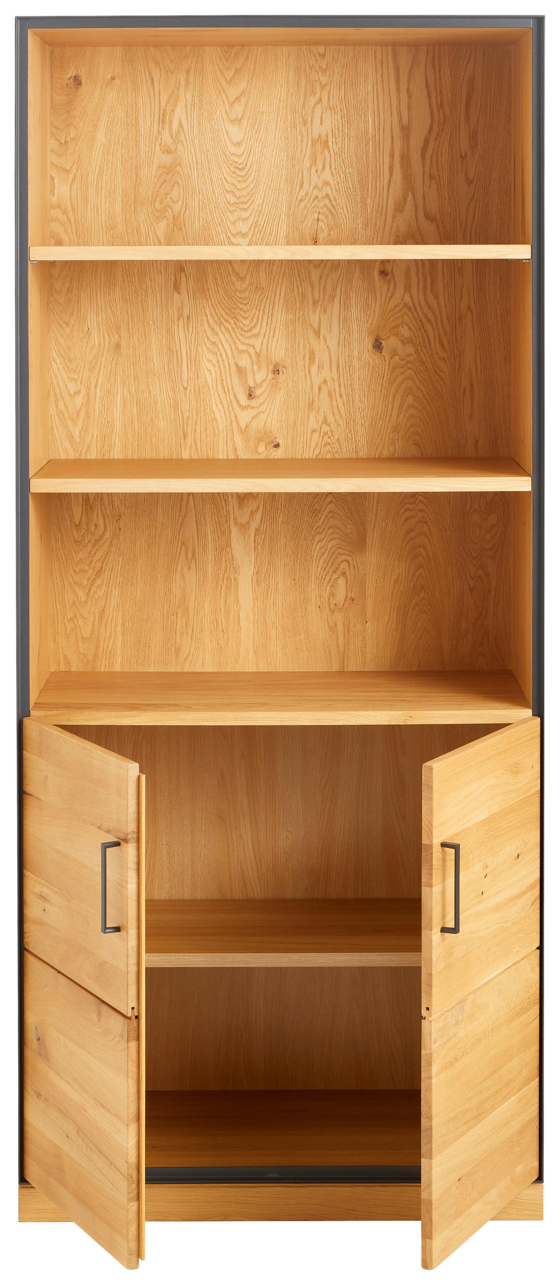 AKTENREGAL Asteiche teilmassiv Graphitfarben, Eichefarben  - Eichefarben/Anthrazit, Natur, Holz/Holzwerkstoff (86/197/40cm) - Linea Natura