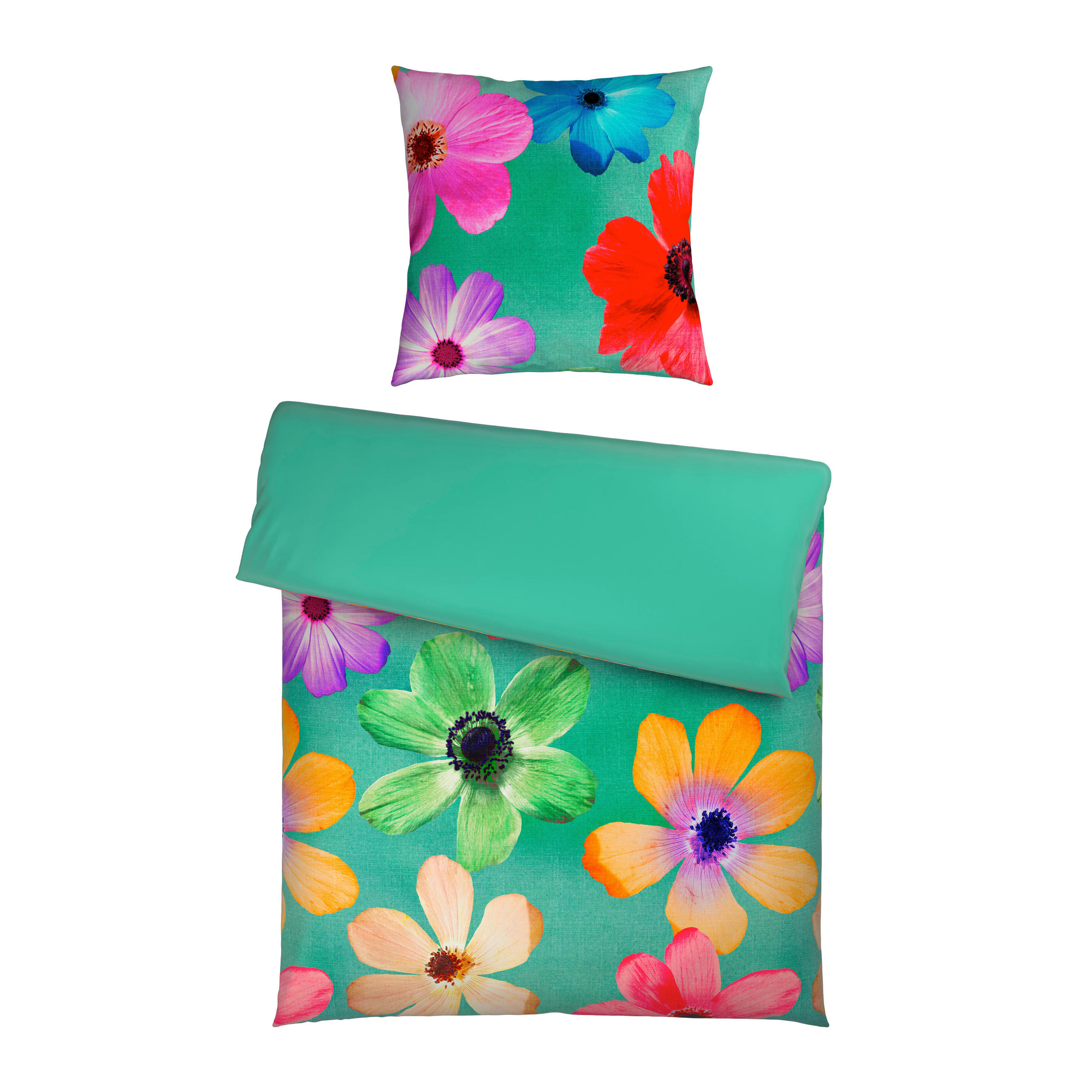 WENDEBETTWÄSCHE Satin 155/220 cm  - Multicolor/Grün, Natur, Textil (155/220cm) - Esposa