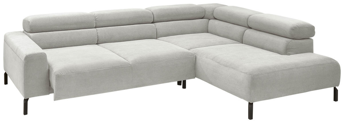 ECKSOFA inkl. Funktion Ottomane rechts  Hellgrau Feincord  - Hellgrau/Schwarz, Design, Textil/Metall (273/219cm) - Pure Home Lifestyle