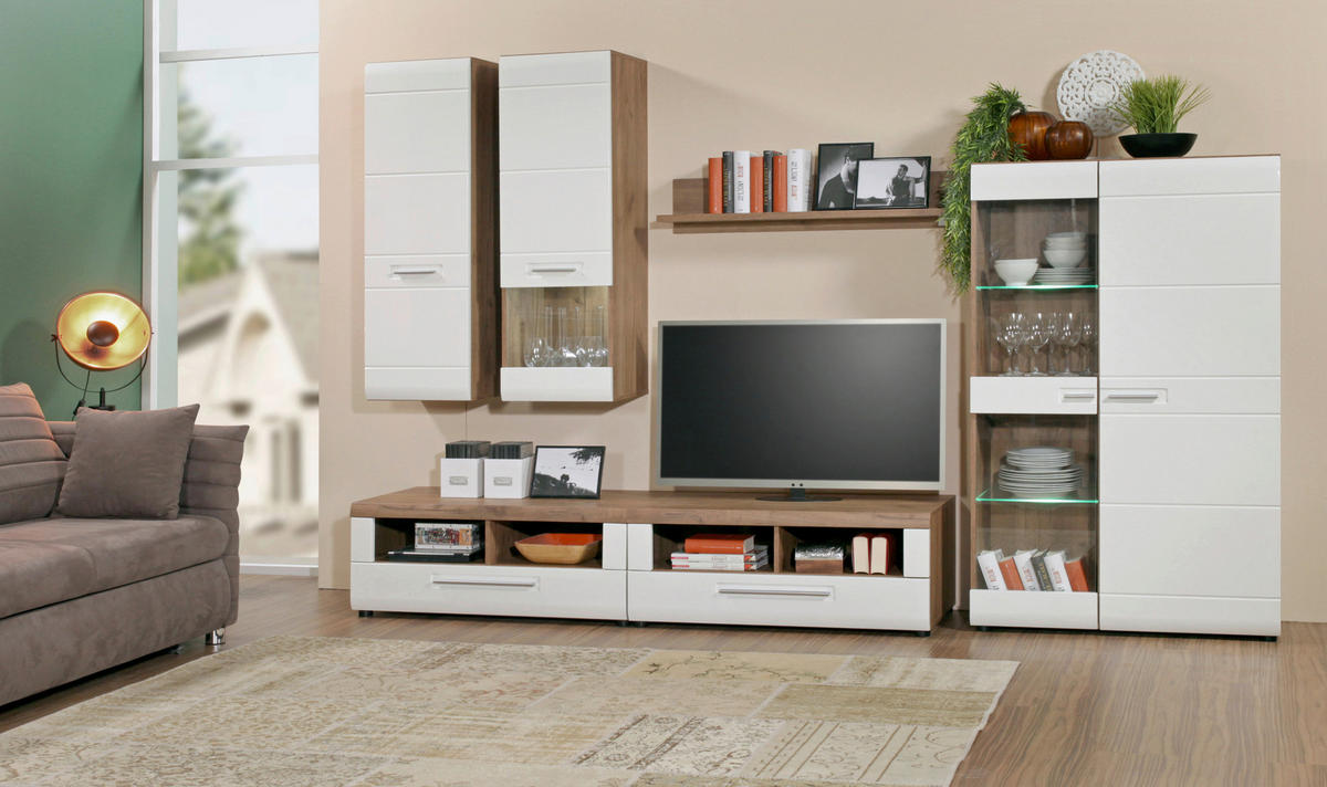 TV-ELEMENT barve hrasta, bela  - barve kroma/črna, Design, umetna masa/leseni material (110/41/49,5cm) - Xora