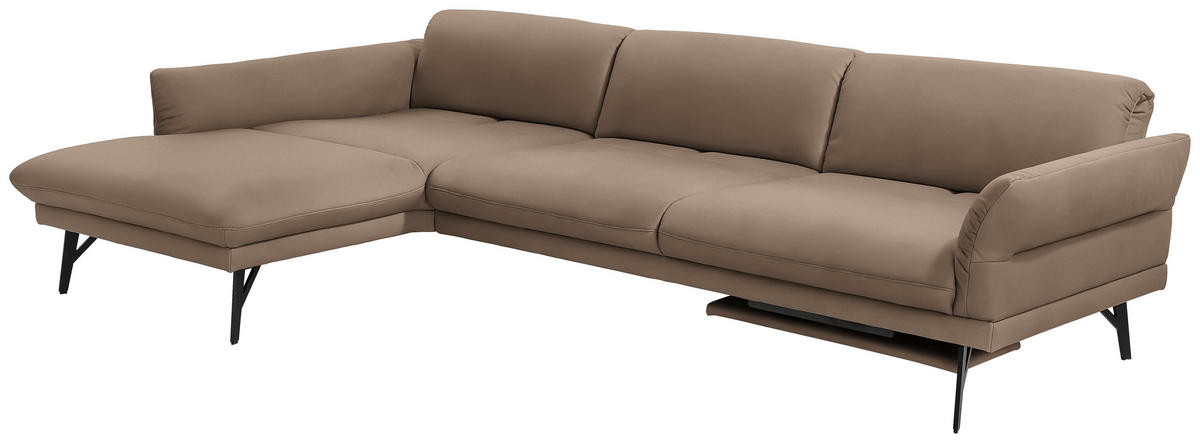 ECKSOFA in Echtleder Hellbraun  - Hellbraun/Anthrazit, Design, Leder/Metall (173/308cm) - Joop!