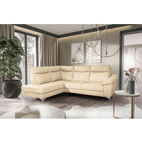 ECKSOFA Beige Echtleder Lederlook  - Chromfarben/Beige, Design, Leder/Textil (194/242cm) - Livetastic