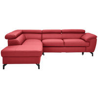 ECKSOFA in Lederlook Kombination Echtleder/Lederlook Rot  - Rot/Schwarz, Design, Leder/Metall (220/256cm) - Celina Home