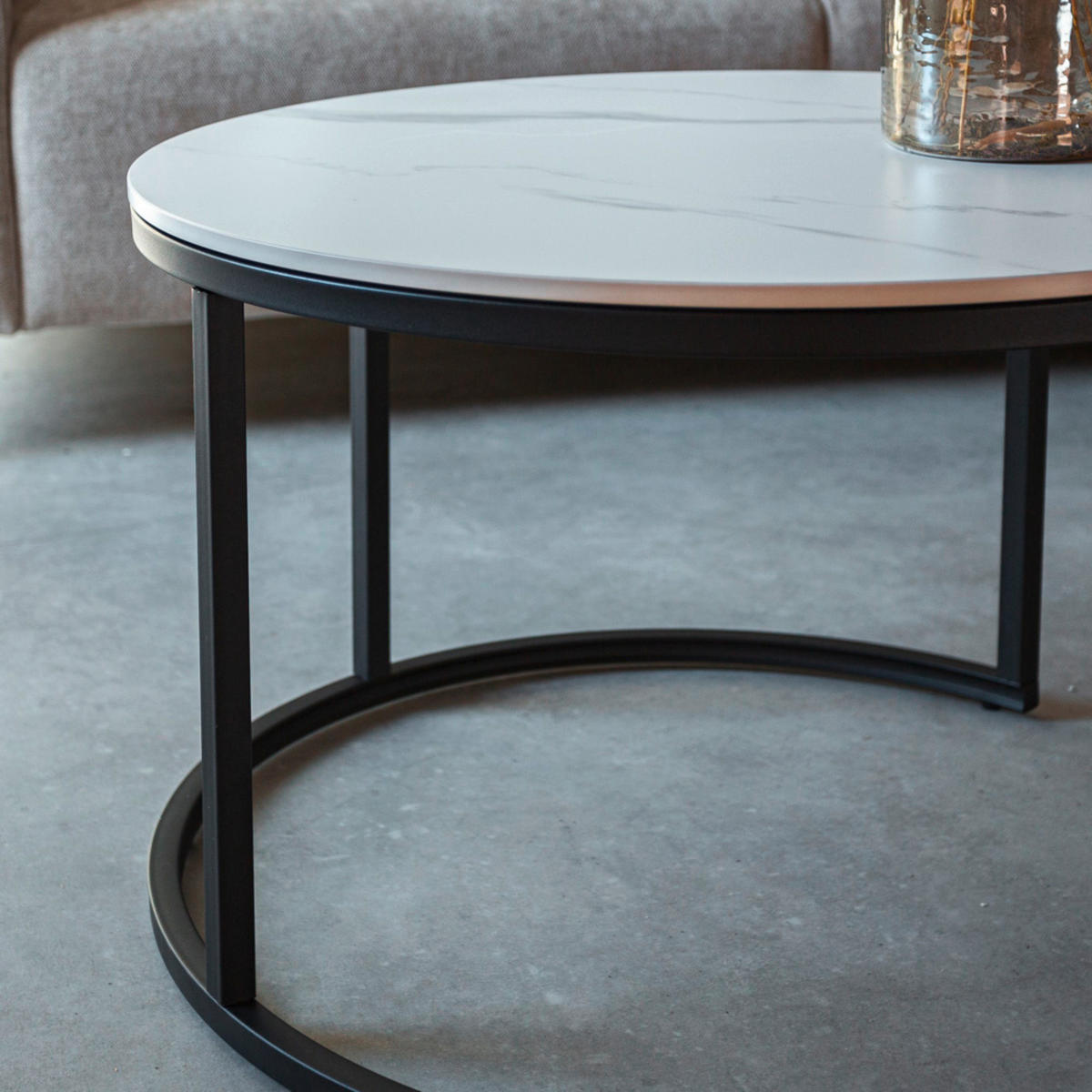 COUCHTISCH rund Weiß  - Schwarz/Weiß, MODERN, Stein/Metall (68/43/68cm) - MID.YOU