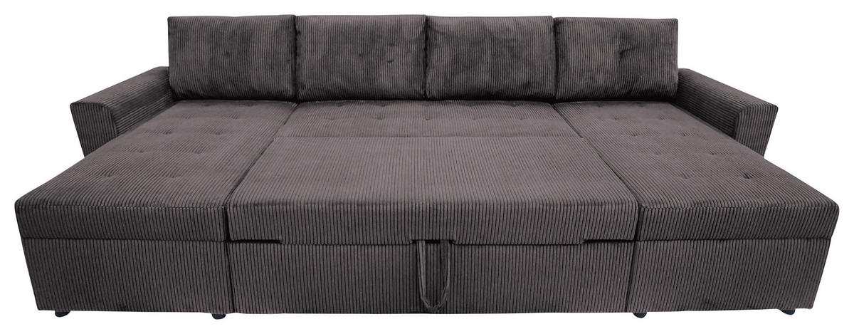 WOHNLANDSCHAFT TERMOLI Graubraun Cord  - Graubraun/Schwarz, Design, Kunststoff/Textil (155/296/155cm) - MID.YOU