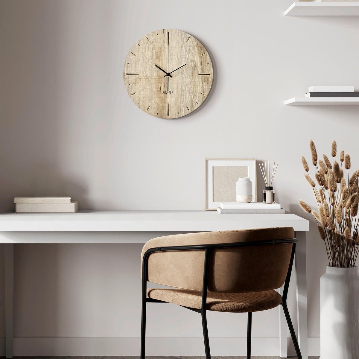 WANDUHR Schwarz, Eichefarben 36/37/5 cm  - Eichefarben/Schwarz, Basics, Holz/Kunststoff (36/37/5cm)