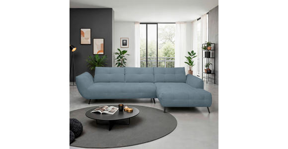 ECKSOFA Blaugrau Chenille Armlehnenkissen, Rücken echt, Sitztiefenverstellung  - Blaugrau/Schwarz, KONVENTIONELL, Textil/Metall (313/215cm) - Hom`in