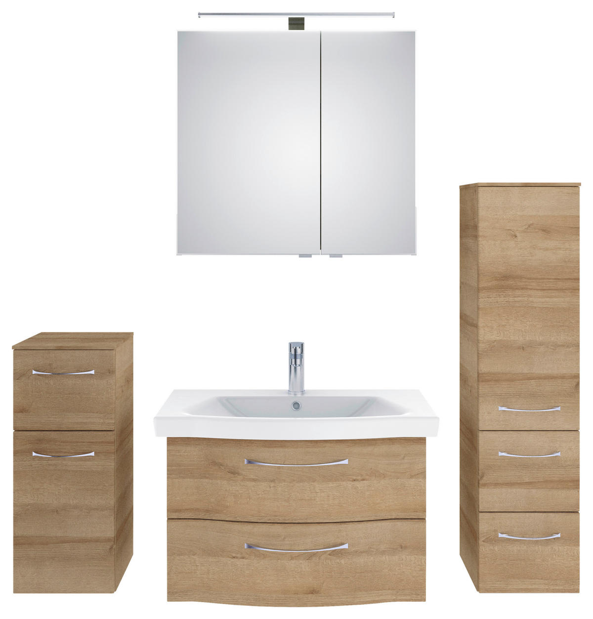 BADEZIMMER 5-teilig  in 142 cm  - Chromfarben/Eichefarben, KONVENTIONELL, Glas/Keramik (142cm) - Pelipal