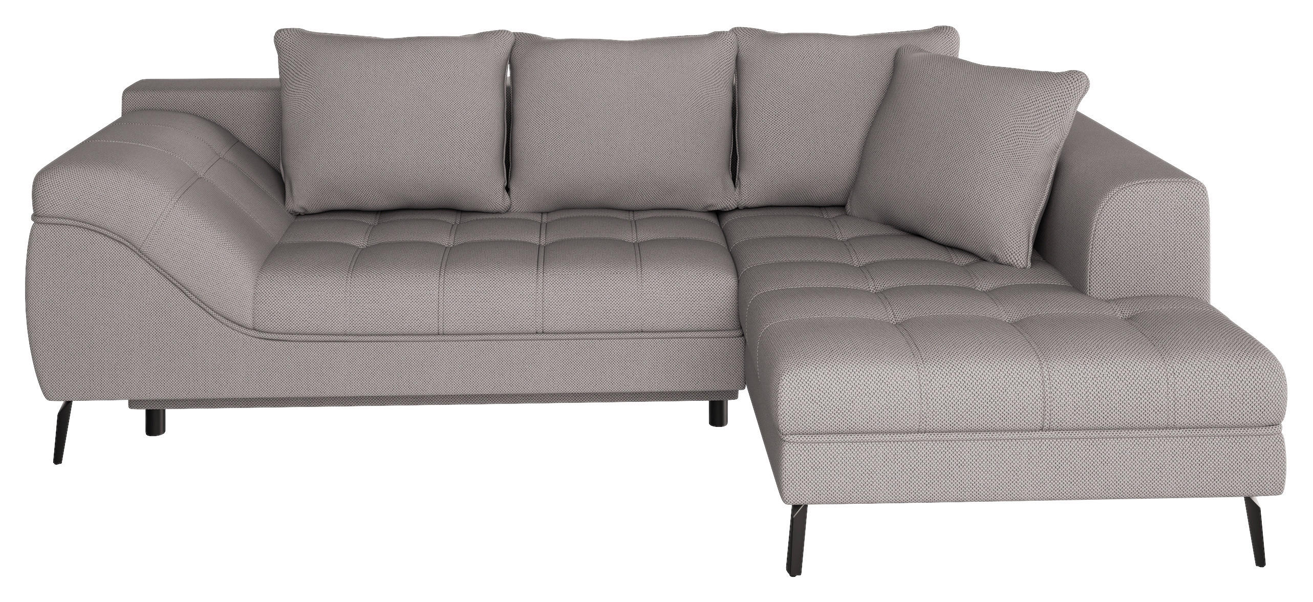 Ecksofa inkl. Funktionen Graubraun Webstoff Rückenkissen, Bettkasten, Schlaffunktion, Rücken echt  - Graubraun/Schwarz, MODERN, Textil/Metall (279/177cm) - Stylife