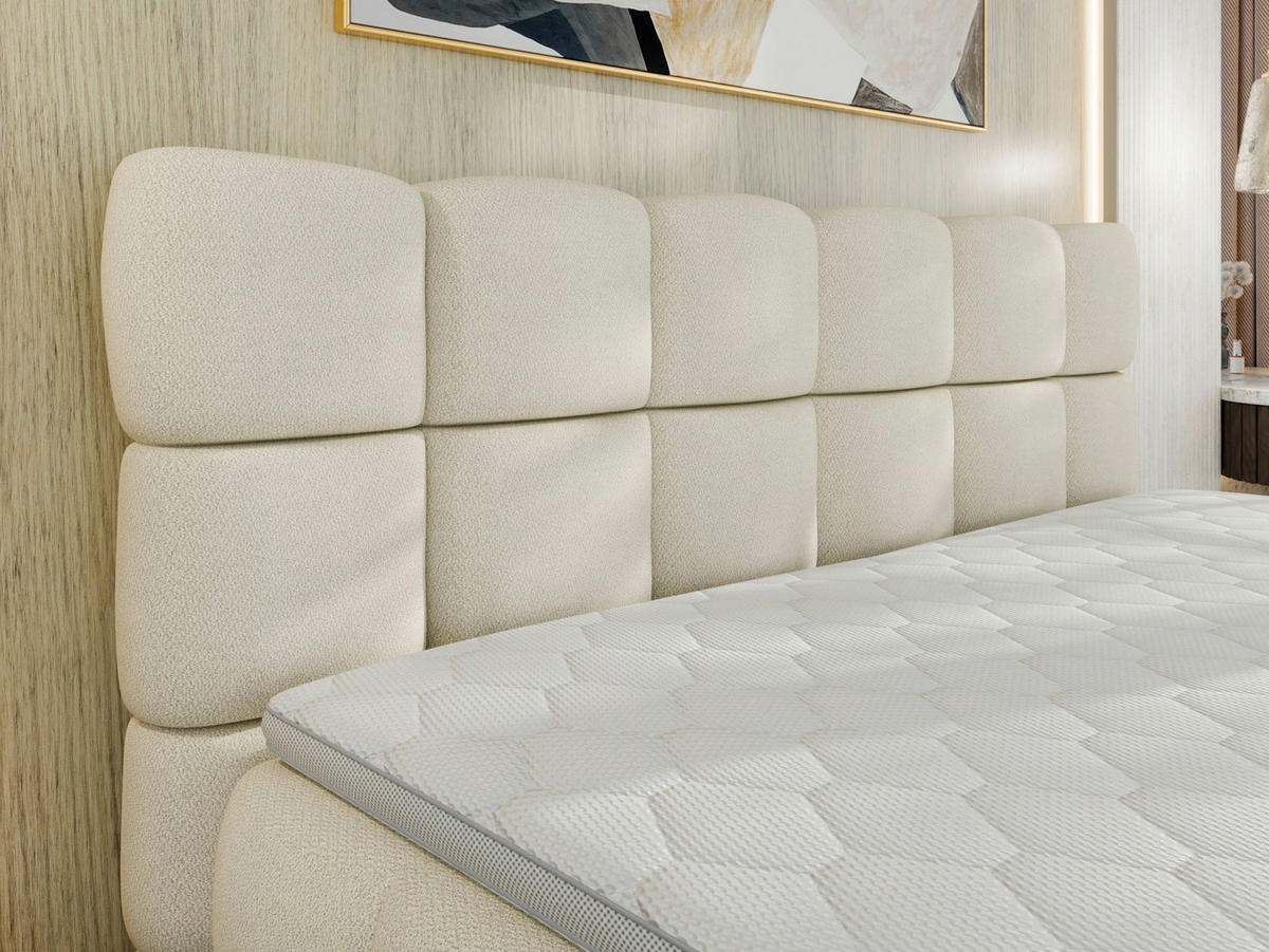 BOXBETT 160/200 cm,  in Weiß, Bettkasten, Topper, H3 + H3 = fest  - Schwarz/Weiß, Trend, Textil/Metall (160/200cm) - Esposa