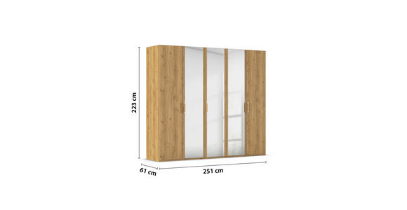 DREHTÜRENSCHRANK 251/223/60 cm 5-türig Eichefarben - Eichefarben/Silberfarben, Design, Glas/Holzwerkstoff (251/223/60cm) - Novel
