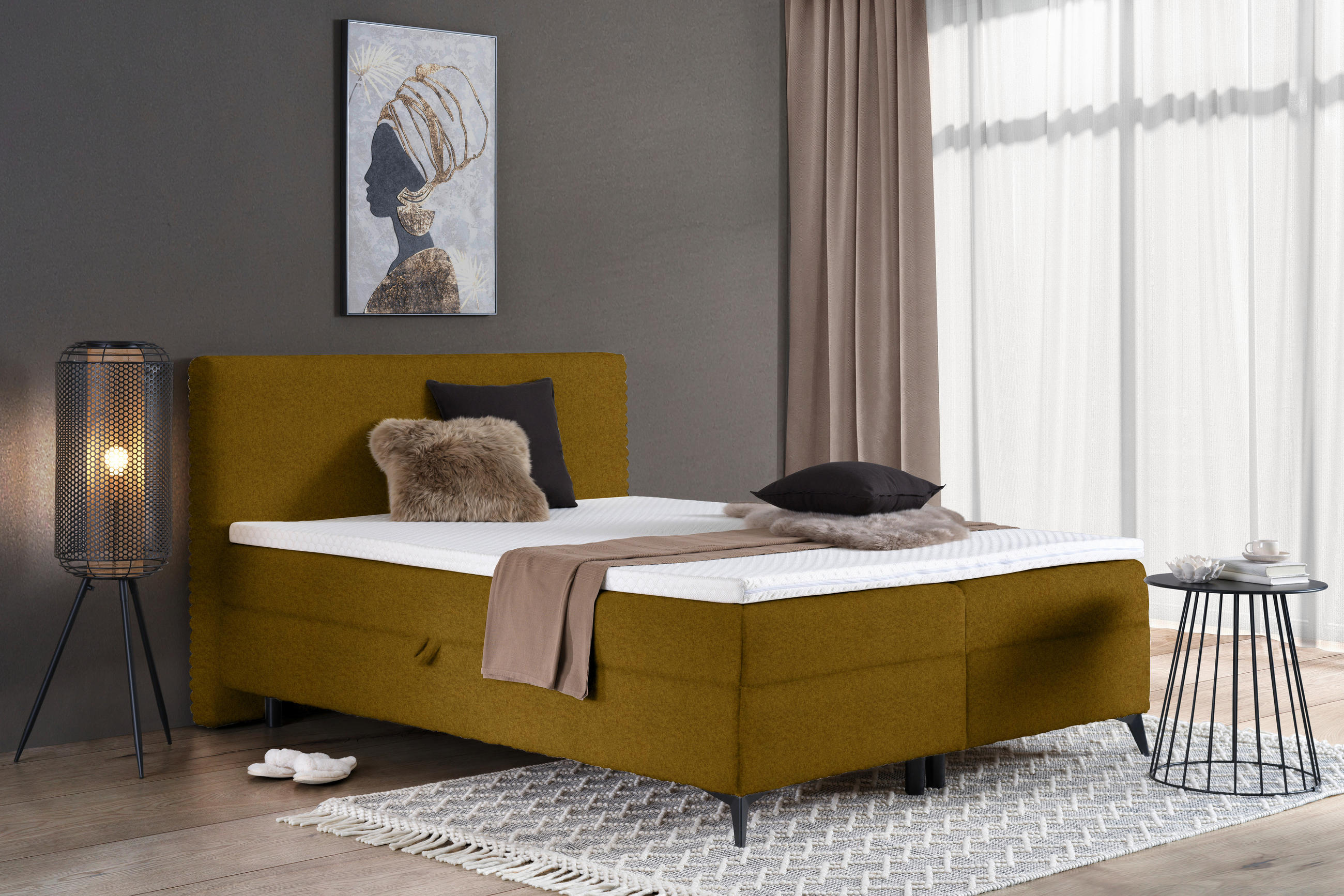 BOXBETT 160/200 cm  in Goldfarben  - Goldfarben/Schwarz, Design, Holz/Holzwerkstoff (160/200cm) - Xora