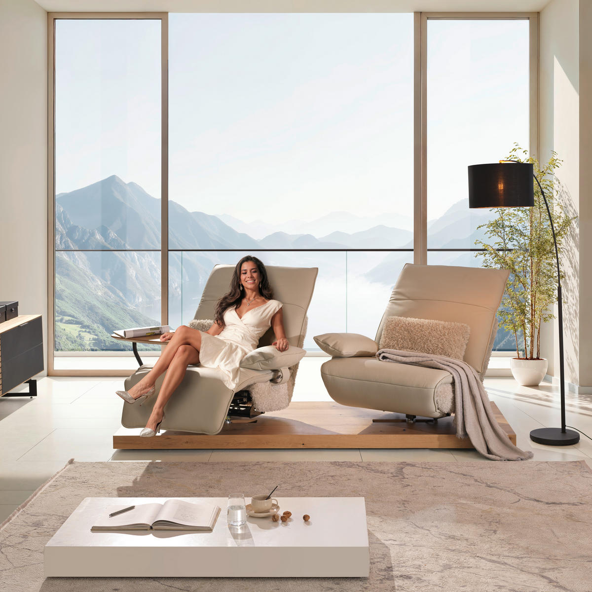2-SITZER-SOFA in Hochflor Echtleder Creme  - Beige/Creme, Design, Leder/Holz (240/65/104cm) - Koinor