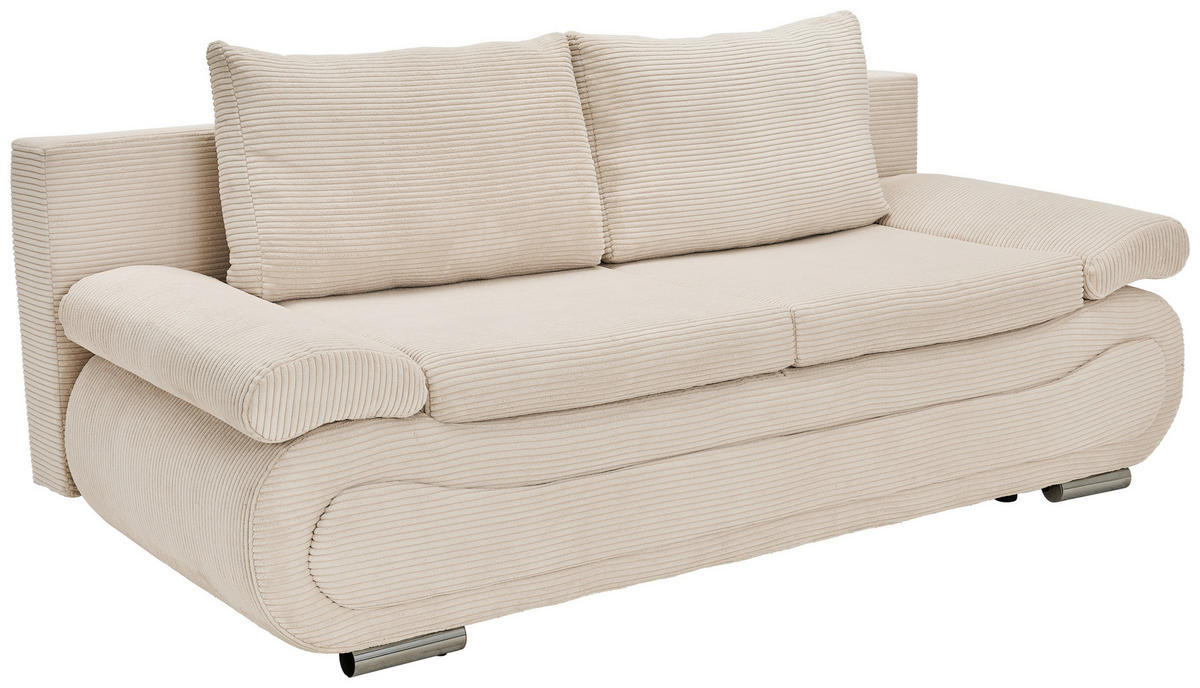 SCHLAFSOFA  in Cord Hellgrau, Beige  - Chromfarben/Beige, Design, Textil/Metall (200/78/90cm) - Venda