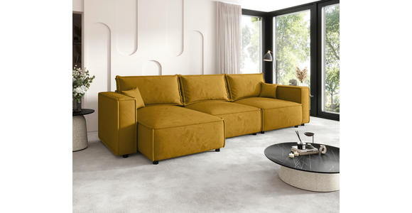 ECKSOFA Senfgelb Webstoff Zierkissen, Rückenkissen, Rücken echt  - Senfgelb/Schwarz, MODERN, Kunststoff/Textil (153/350cm) - Xora