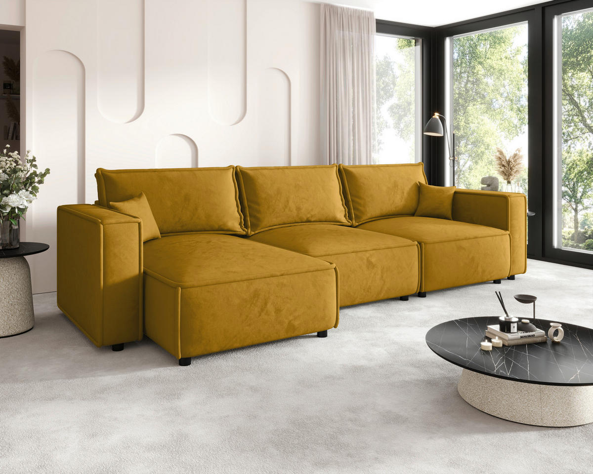 ECKSOFA Senfgelb Webstoff Zierkissen, Rückenkissen, Rücken echt  - Senfgelb/Schwarz, MODERN, Kunststoff/Textil (153/350cm) - Xora
