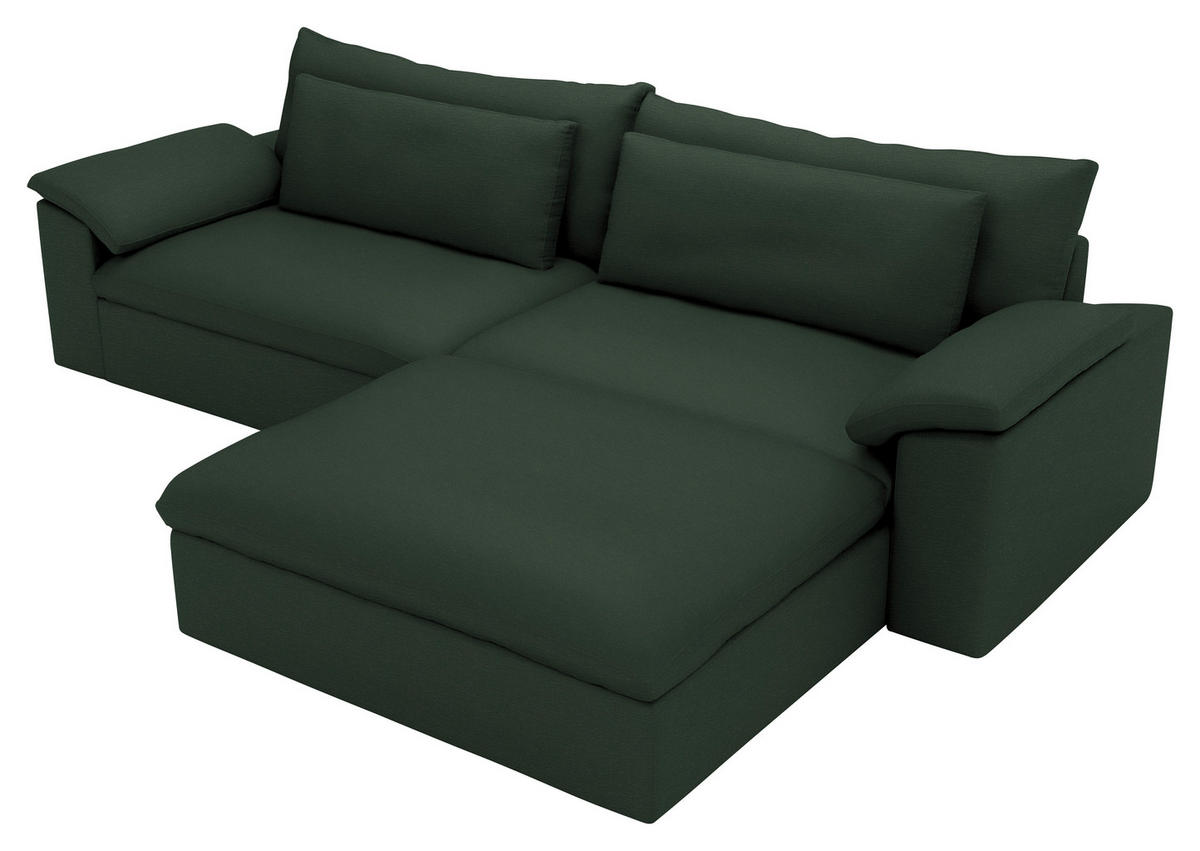 ECKSOFA  Chenille Dunkelgrün  - Dunkelgrün/Schwarz, Modern, Kunststoff/Textil (306/198cm) - Carryhome