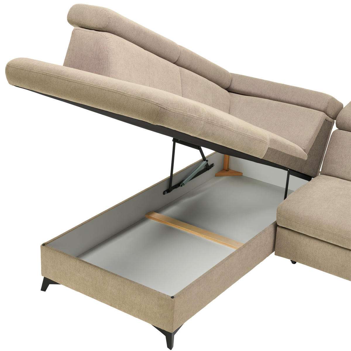 Ecksofa inkl. Funktionen in Chenille Naturfarben  - Schwarz/Naturfarben, Design, Textil/Metall (203/260cm) - Stylife