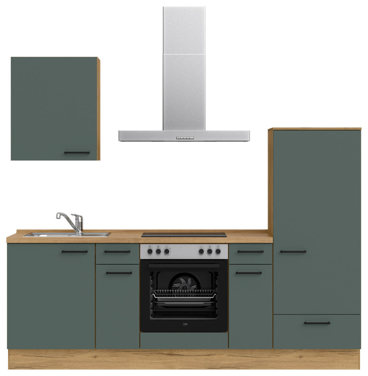 KÜCHENLEERBLOCK 240 cm   in Eichefarben, Dunkelgrün  - Dunkelgrün/Eichefarben, MODERN, Holzwerkstoff/Metall (240cm) - Nobilia