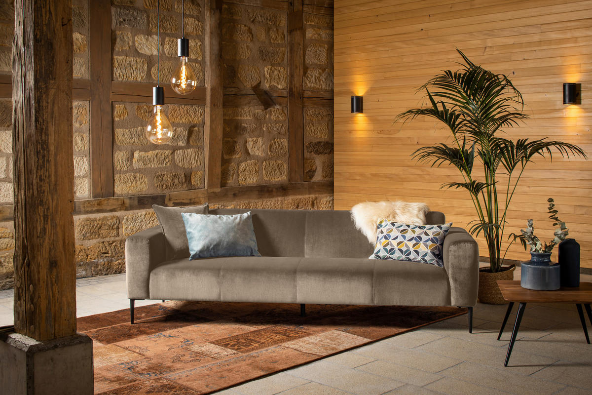 TROJMIESTNA POHOVKA, textil, piesková - čierna/piesková, Modern, kov/textil (250/76/86cm) - W.Schillig