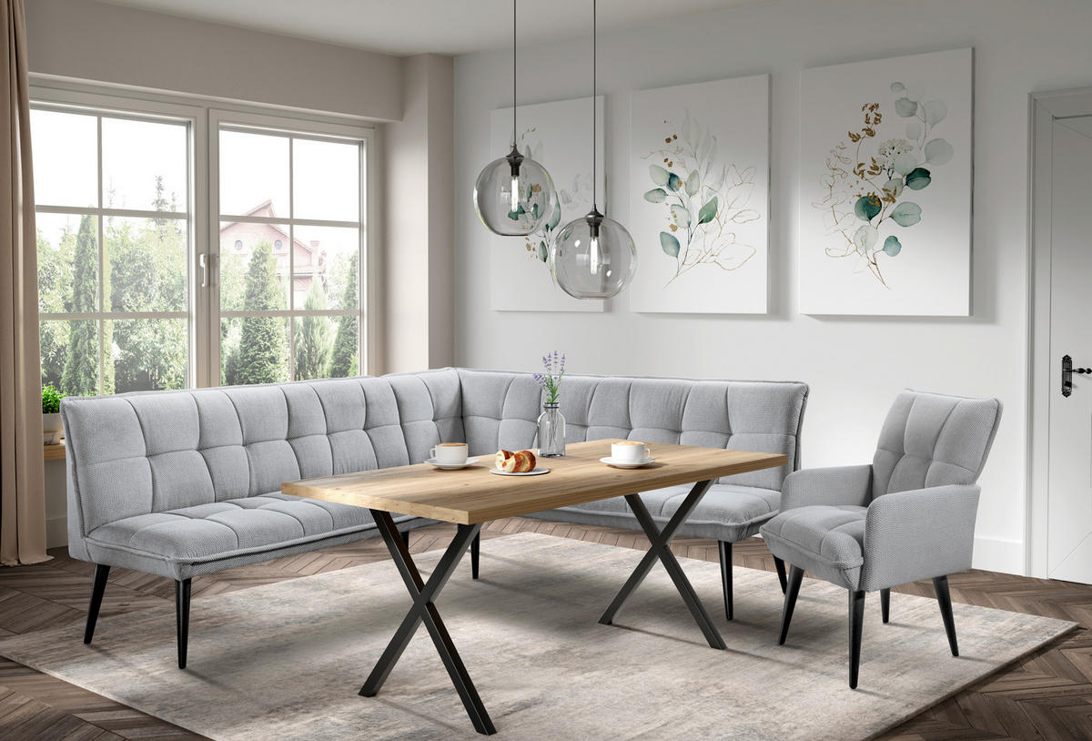 KLUPA KUTNA  srebrne boje  drvo, tekstil, drvni materijal      - srebrne boje/crna, Moderno, drvni materijal/drvo (260/201cm) - Livetastic