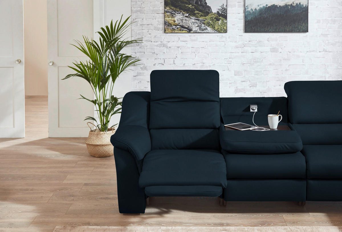 ECKSOFA  in Echtleder Dunkelblau  324/260 cm  - Chromfarben/Dunkelblau, KONVENTIONELL, Leder/Kunststoff (324/260cm) - Cantus