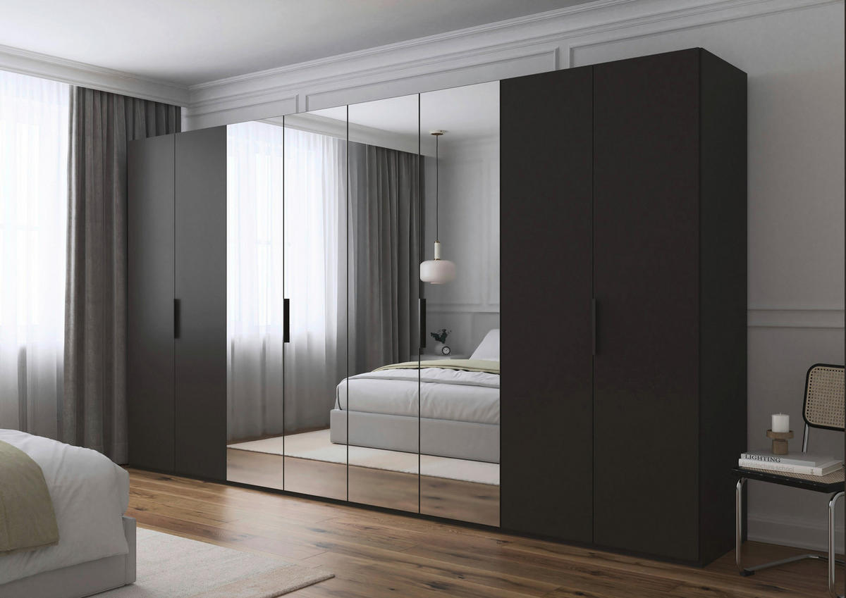 DREHTÜRENSCHRANK 400/223/61 cm,  in Graphitfarben, 8-türig  - Graphitfarben, Basics, Glas/Holzwerkstoff (400/223/61cm) - Novel