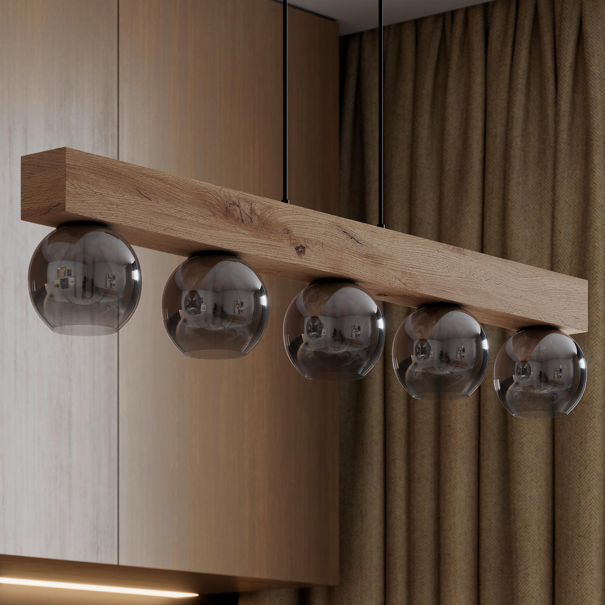 HÄNGELEUCHTE 115/15/120 cm    - Schwarz/Naturfarben, Natur, Glas/Holzwerkstoff (115/15/120cm) - Globo