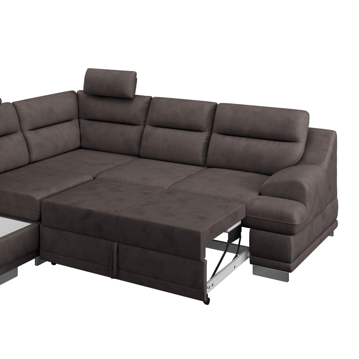 WOHNLANDSCHAFT in Velours Braun  - Chromfarben/Braun, KONVENTIONELL, Textil/Metall (217/264cm) - MID.YOU
