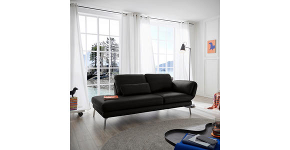 RÉCAMIERE in Echtleder Schwarz - Chromfarben/Schwarz, Design, Leder/Metall (209/85-109/95-16cm) - Dieter Knoll