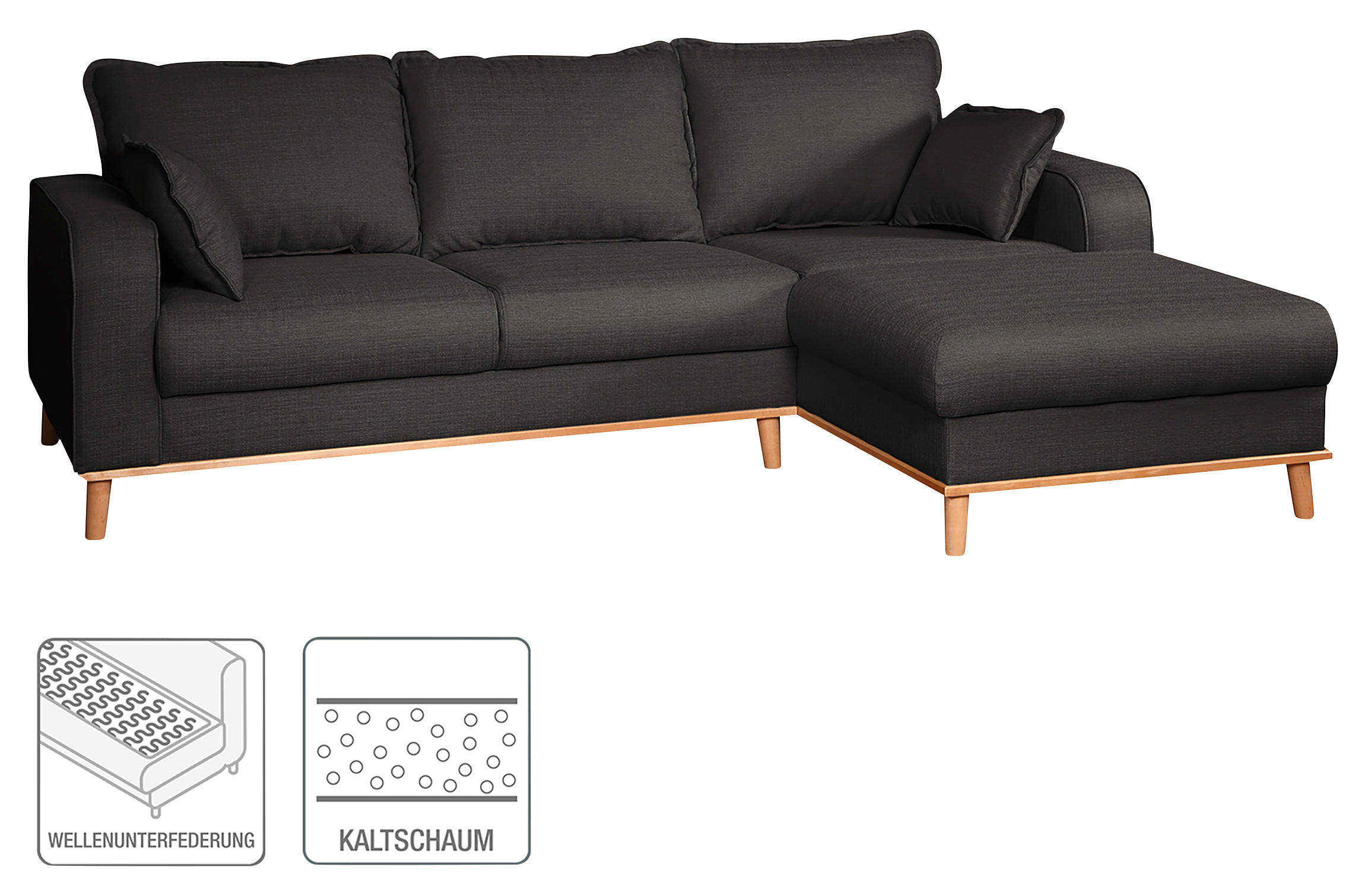 ECKSOFA Beata Dunkelgrau Mikrofaser  - Wengefarben/Dunkelgrau, Design, Holz/Textil (230/150cm) - Livetastic