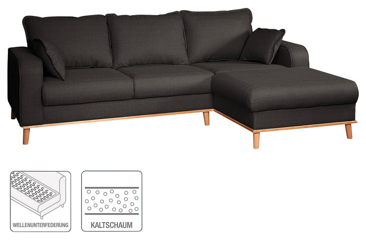 ECKSOFA Beata Dunkelgrau Mikrofaser  - Wengefarben/Dunkelgrau, Design, Holz/Textil (230/150cm) - Livetastic