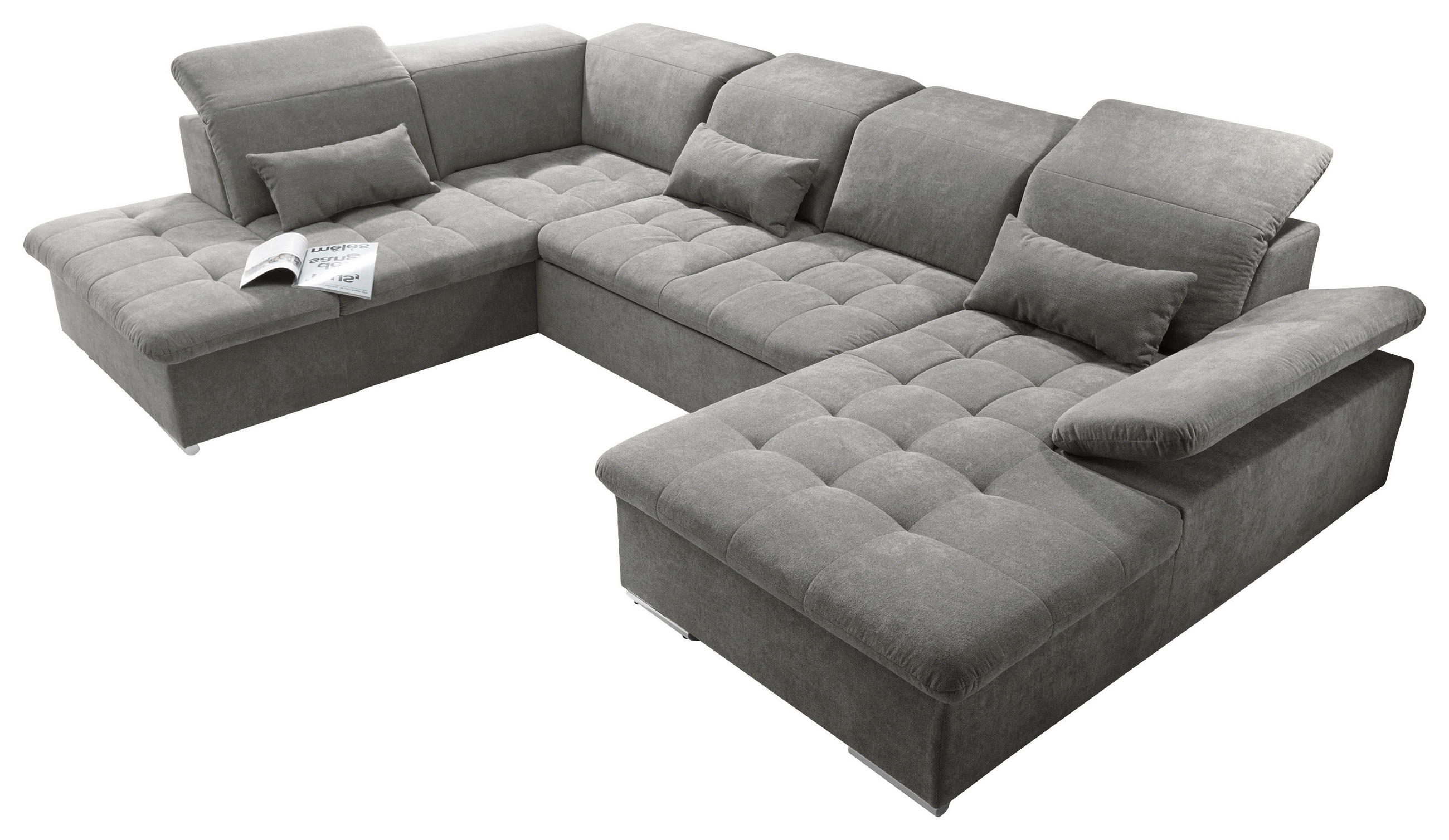 WOHNLANDSCHAFT Schlammfarben Mikrovelours  - Schlammfarben/Silberfarben, KONVENTIONELL, Kunststoff/Textil (240/340/188cm) - MID.YOU