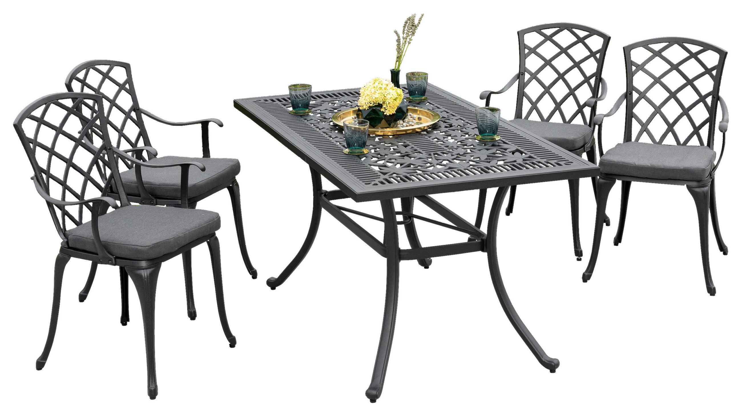 GARTENTISCHGRUPPE  - Graphitfarben/Grau, MODERN, Textil/Metall - Gardenson
