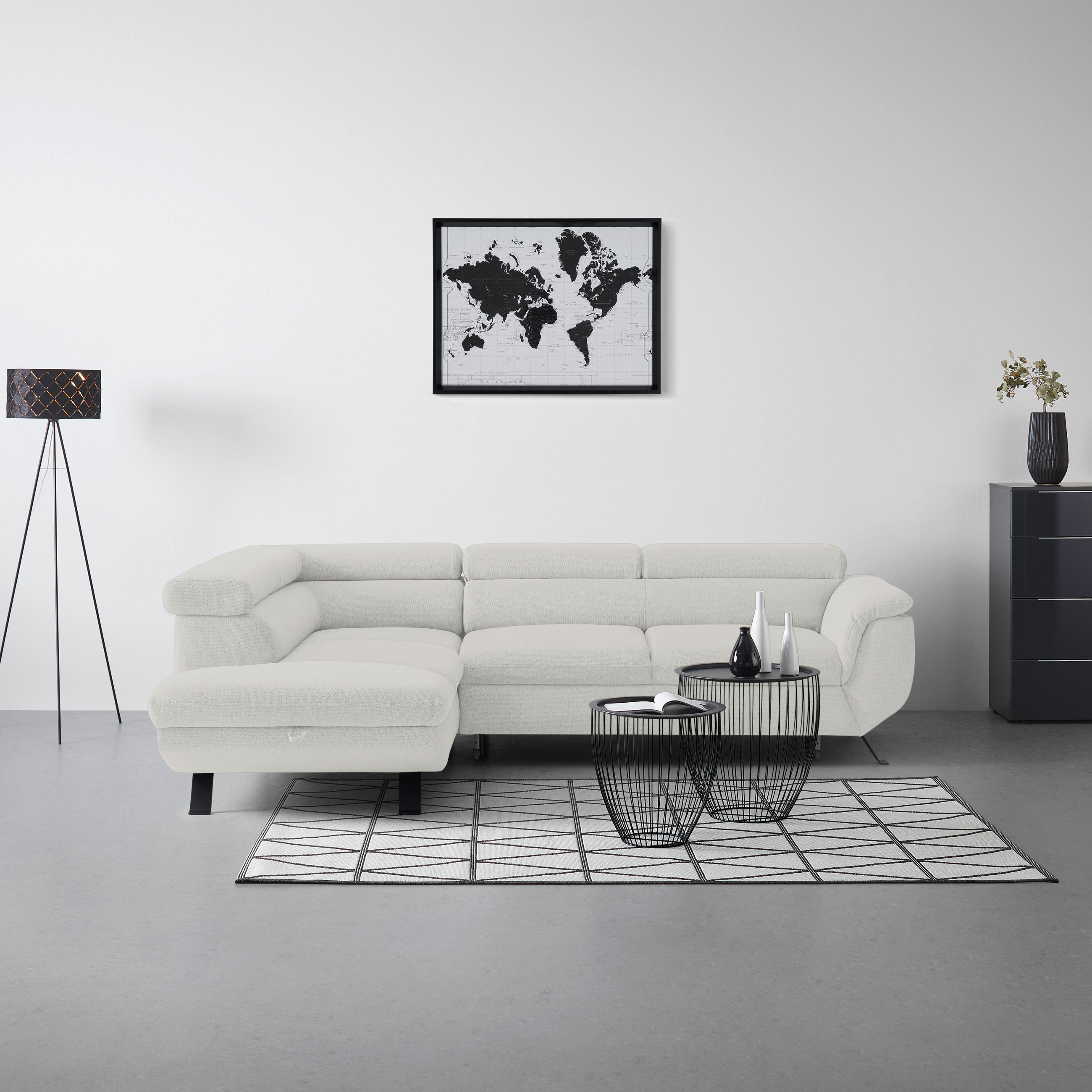 HÖRNSOFFA i vävt tyg gråvit  - gråvit/svart, Modern, metall/textil (198/257cm) - MID.YOU