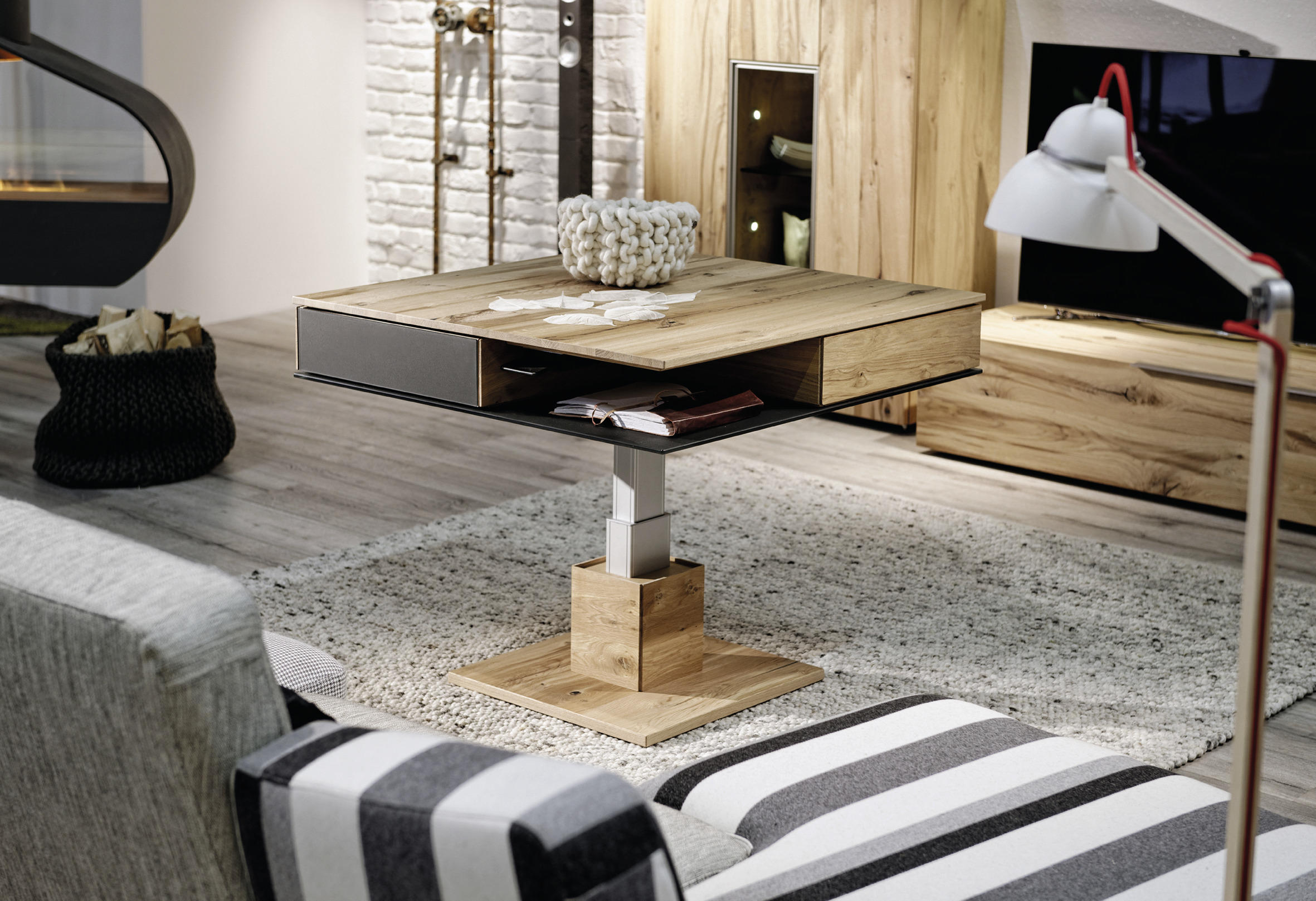 COUCHTISCH in Holz, Glas 90/90/38,3-74,3 cm - Eichefarben/Anthrazit, Design, Glas/Holz (90/90/38,3-74,3cm) - Voglauer