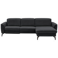 ECKSOFA in Echtleder Schieferfarben  - Schieferfarben/Schwarz, Natur, Leder/Metall (281/168cm) - Valdera