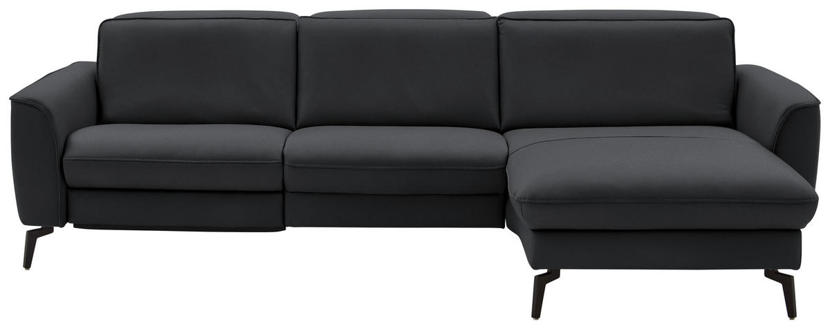 ECKSOFA in Echtleder Schieferfarben  - Schieferfarben/Schwarz, Natur, Leder/Metall (281/168cm) - Valdera