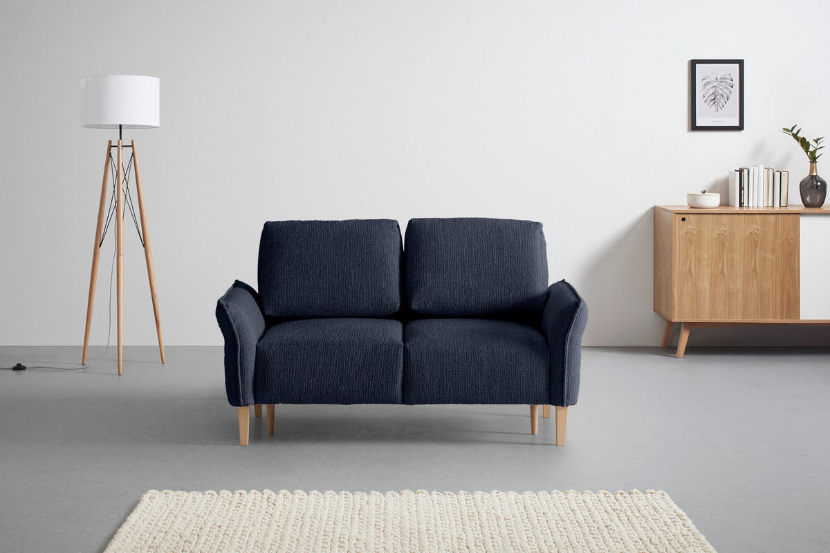 2-SITZER-SOFA in Webstoff Dunkelblau  - Eichefarben/Creme, Modern, Holz/Textil (150/85/92cm) - MID.YOU