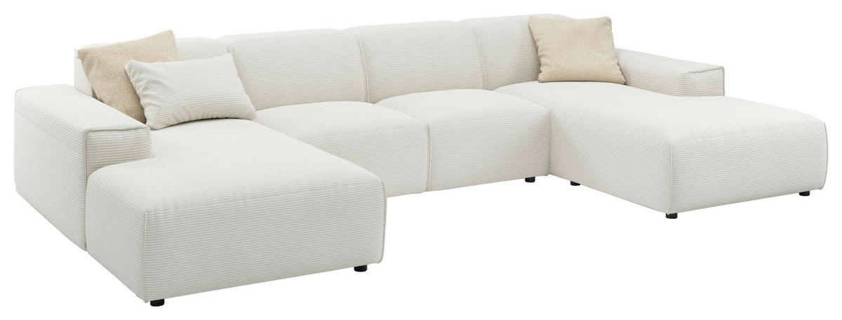 WOHNLANDSCHAFT Weiß Cord  - Schwarz/Weiß, MODERN, Kunststoff/Textil (189/340/189cm) - Pure Home Lifestyle