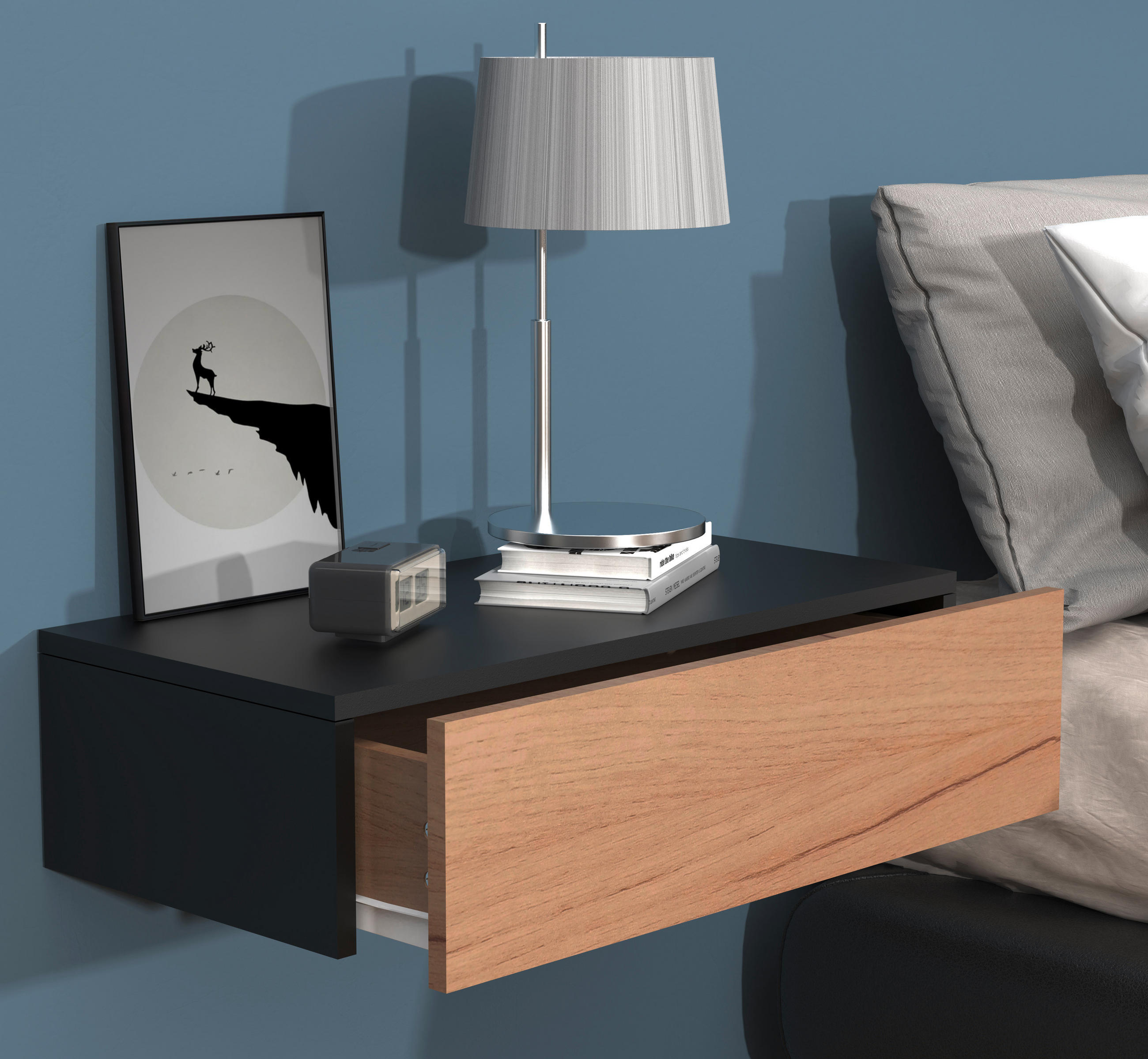 NACHTSCHRANK 60/15/30 cm - Eichefarben/Schwarz, MODERN, Holzwerkstoff (60/15/30cm) - MID.YOU